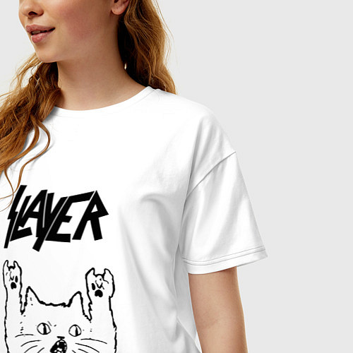 Женская футболка оверсайз Slayer - rock cat / Белый – фото 3