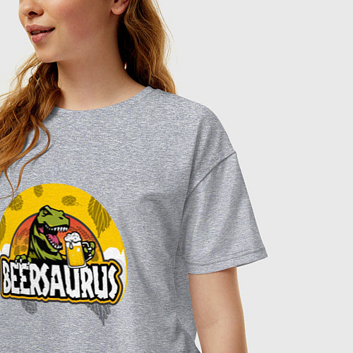 Женская футболка оверсайз Динозавр с пивом-Beersaurus / Меланж – фото 3