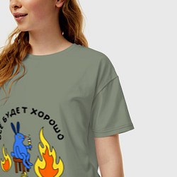Футболка оверсайз женская This is fine пародия, цвет: авокадо — фото 2