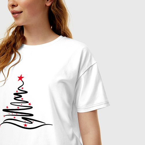 Женская футболка оверсайз Стильная Новогодняя Ёлка / Белый – фото 3