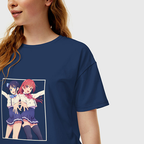 Женская футболка оверсайз Саки и Нагиса - Мои девушки / Тёмно-синий – фото 3