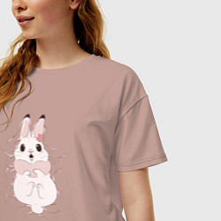 Футболка оверсайз женская Cute white rabbit, цвет: пыльно-розовый — фото 2