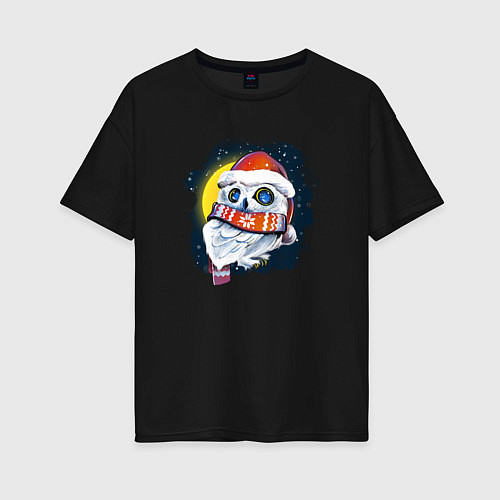 Женская футболка оверсайз Сова на фоне луны / Черный – фото 1
