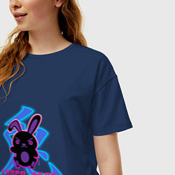 Футболка оверсайз женская Скоро буду черный кролик с иероглифом, цвет: тёмно-синий — фото 2