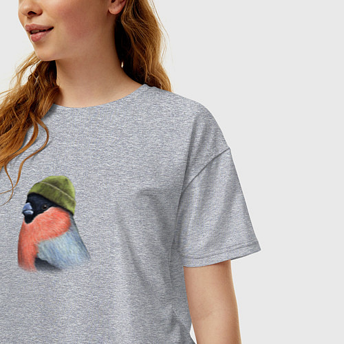 Женская футболка оверсайз Снегирь в шапке / Меланж – фото 3