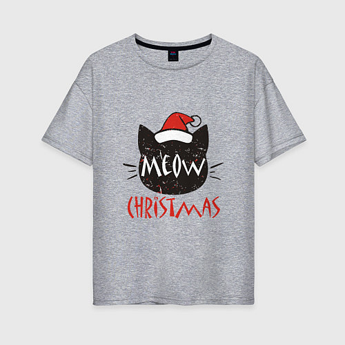 Женская футболка оверсайз Meow - Christmas / Меланж – фото 1