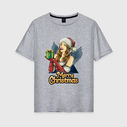 Женская футболка оверсайз Снегурочка с подарком / Меланж – фото 1
