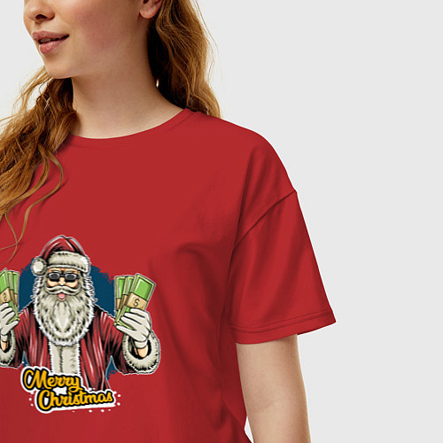 Женская футболка оверсайз Санта с деньгами / Красный – фото 3