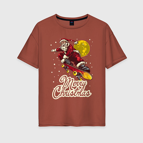 Женская футболка оверсайз Санта на скейте / Кирпичный – фото 1