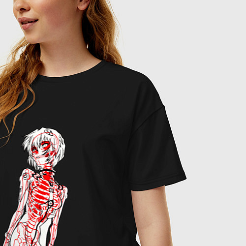 Женская футболка оверсайз Просто Рей Аянами - Ева / Черный – фото 3