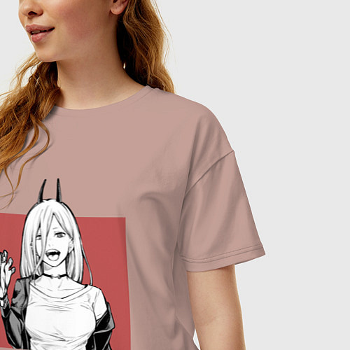 Женская футболка оверсайз Пауэр Chainsaw Man / Пыльно-розовый – фото 3