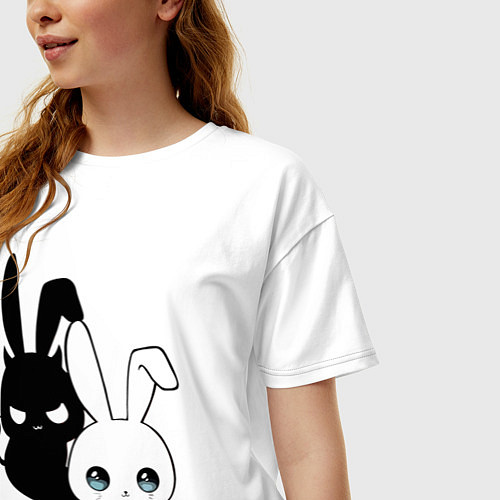 Женская футболка оверсайз Милый кролик - ангелочек или дьяволёнок? / Белый – фото 3