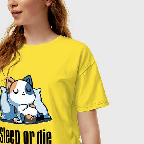 Женская футболка оверсайз Sleep or die - motto / Желтый – фото 3