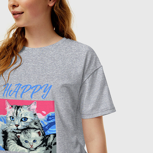 Женская футболка оверсайз Mothers Day - кошка с котёнком / Меланж – фото 3
