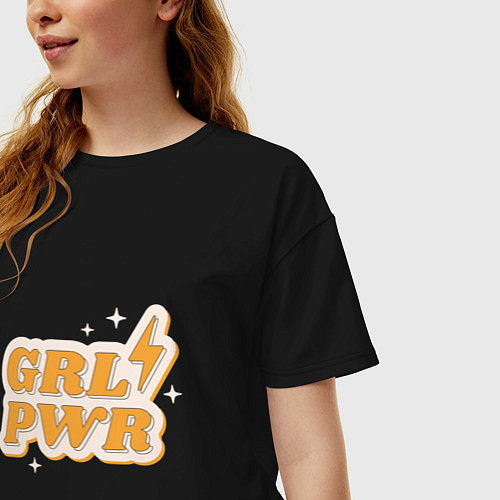 Женская футболка оверсайз Grl pwr / Черный – фото 3