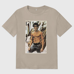 Футболка оверсайз женская Брюс Ли - ретро постер, цвет: миндальный