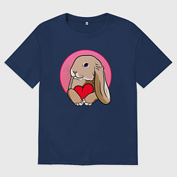 Женская футболка оверсайз Кролик с красным сердечком