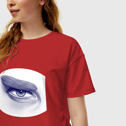 Женская футболка оверсайз Глаз мужской - монохром / Красный – фото 3