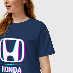 Футболка оверсайз женская Значок Honda в стиле glitch, цвет: тёмно-синий — фото 2