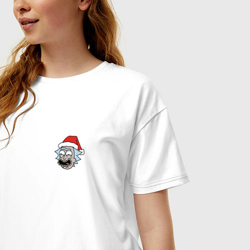 Женская футболка оверсайз Рик и Морти новогодний Рик в шапке / Белый – фото 3