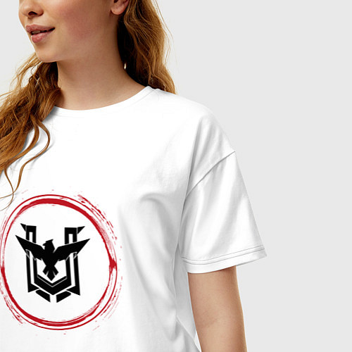Женская футболка оверсайз Символ Free Fire и красная краска вокруг / Белый – фото 3
