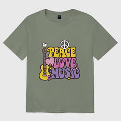 Футболка оверсайз женская Мир любовь и музыка, цвет: авокадо
