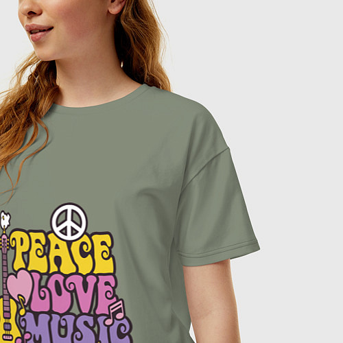 Женская футболка оверсайз Мир любовь и музыка / Авокадо – фото 3