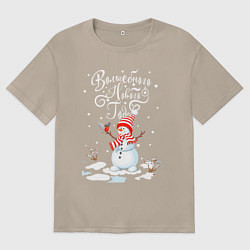 Женская футболка оверсайз Новогодний снеговик