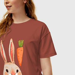 Футболка оверсайз женская Заяц с морковкой, цвет: кирпичный — фото 2