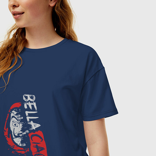 Женская футболка оверсайз Bella ciao - сопротивление / Тёмно-синий – фото 3