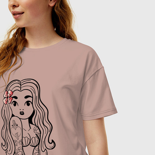 Женская футболка оверсайз Василиса - борзая девчонка в татухах - Hype / Пыльно-розовый – фото 3