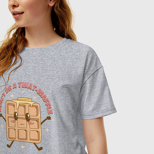 Женская футболка оверсайз Kawaii не будь тупой вафлей / Меланж – фото 3