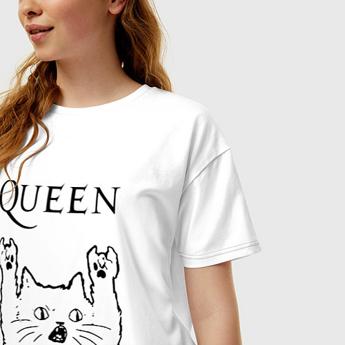Женская футболка оверсайз Queen - rock cat / Белый – фото 3