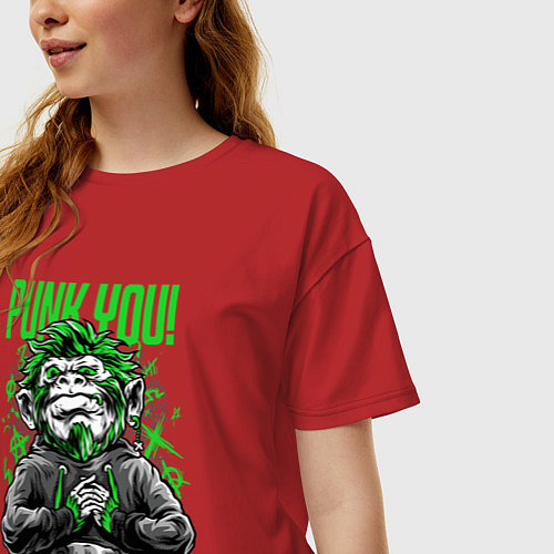 Женская футболка оверсайз Обезьяна панк с кольцом в губе / Красный – фото 3