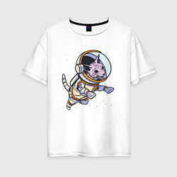 Футболка оверсайз женская Кот сфинкс космонавт, цвет: белый