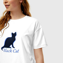 Футболка оверсайз женская Черный неоновый кот, цвет: белый — фото 2