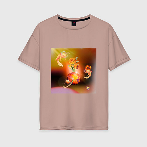 Женская футболка оверсайз Аксолотли в космосе / Пыльно-розовый – фото 1