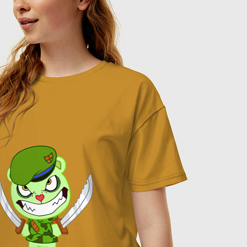 Женская футболка оверсайз Angry Flippy / Горчичный – фото 3