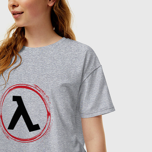 Женская футболка оверсайз Символ Half-Life и красная краска вокруг / Меланж – фото 3