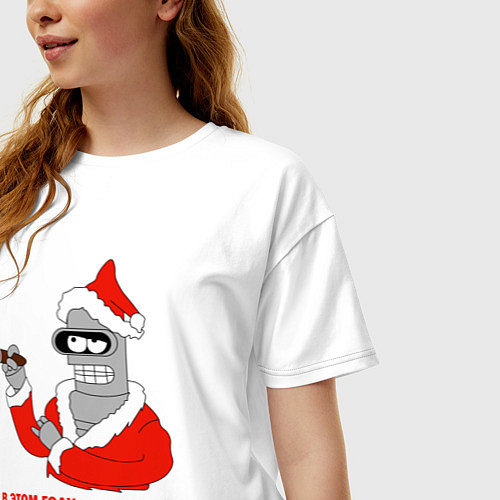 Женская футболка оверсайз Новогодний Бендер Футурама / Белый – фото 3