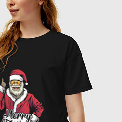 Футболка оверсайз женская Christmas Santa, цвет: черный — фото 2