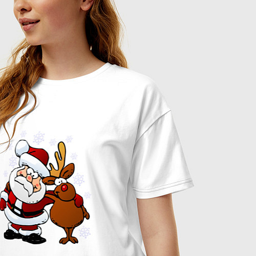 Женская футболка оверсайз Санта и олень / Белый – фото 3