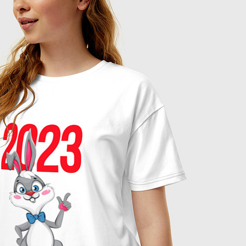 Женская футболка оверсайз Заяц 2023 / Белый – фото 3