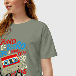 Футболка оверсайз женская Касссета ретро звук, цвет: авокадо — фото 2