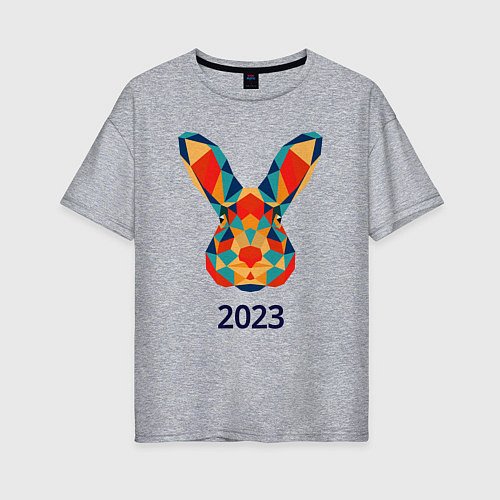 Женская футболка оверсайз Кролик из мозаики 2023 / Меланж – фото 1
