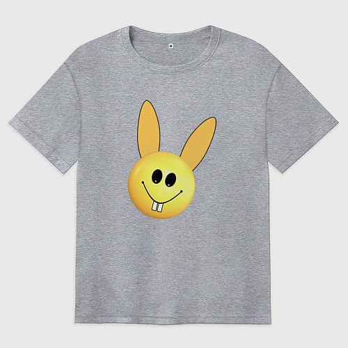 Женская футболка оверсайз Кролик-смайлик / Меланж – фото 1