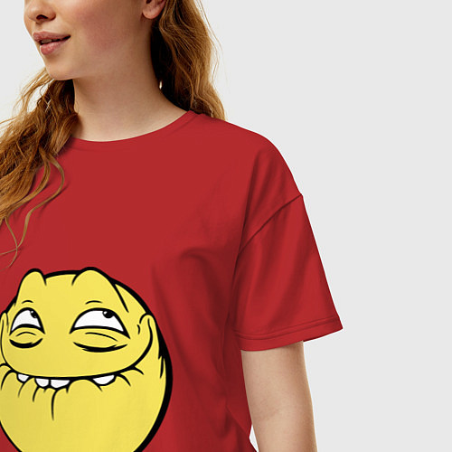 Женская футболка оверсайз Smiley trollface / Красный – фото 3