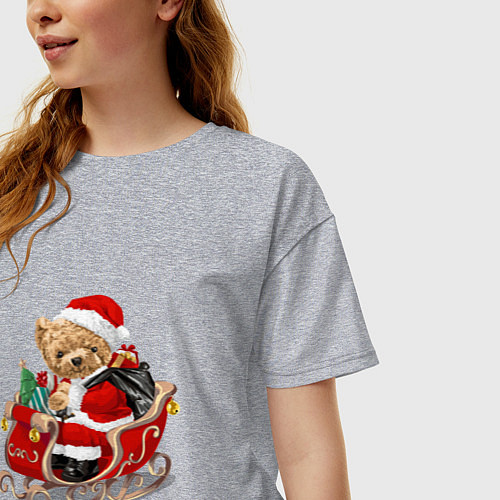 Женская футболка оверсайз Новогодний мишка / Меланж – фото 3
