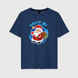 Женская футболка оверсайз Мультяшный Санта Клаус с мешком подарков