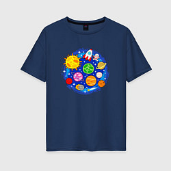 Женская футболка оверсайз Мультяшный космос планеты звезды
